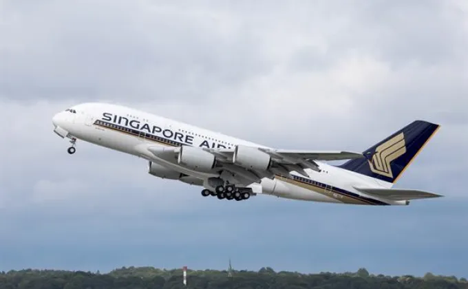 เครื่องบินแอร์บัส เอ380 ลำใหม่ของสิงคโปร์แอร์ไลน์สทยานขึ้นสู่ท้องฟ้า