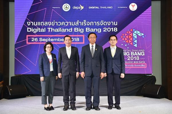 “ดีป้า” จุดติดกระแสตื่นตัวดิจิทัล ประกาศความสำเร็จ Digital Thailand Big Bang 2018 เปิดม่านนำไทยสู่ยุคดิจิทัล 4.0 อย่างเต็มภาคภูมิ  ปีหน้าไทยนั่งแท่นแชร์แมนด้านดิจิทัลของอาเซียน ตั้งเป้ายกระดับสู่ ASEAN Connectivity