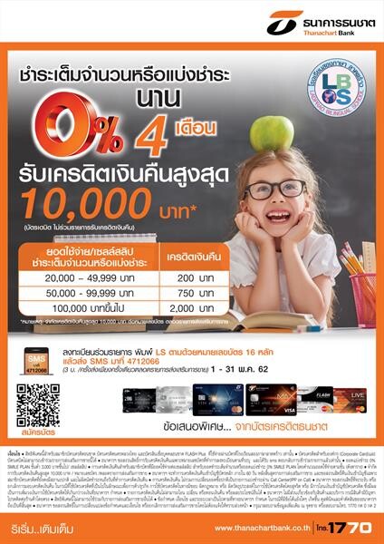 ภาพข่าว: บัตรธนชาต จับมือ โรงเรียนสองภาษาลาดพร้าวจัดโปรฯ รับเปิดเทอม รูดเต็ม - ผ่อน 0% 4 เดือน รับเงินคืนสูงสุด 10,000 บาท