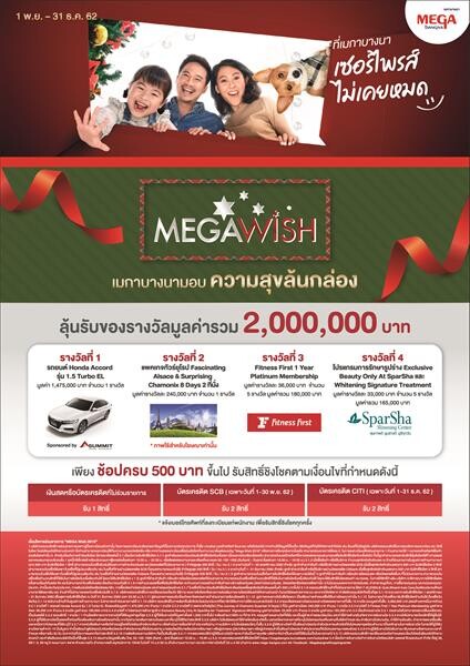 Megabangna Celebrates the New Year with “Mega Wish” Campaign Offering Prizes Worth Over Two Million Baht. Today till December 31, 2019
