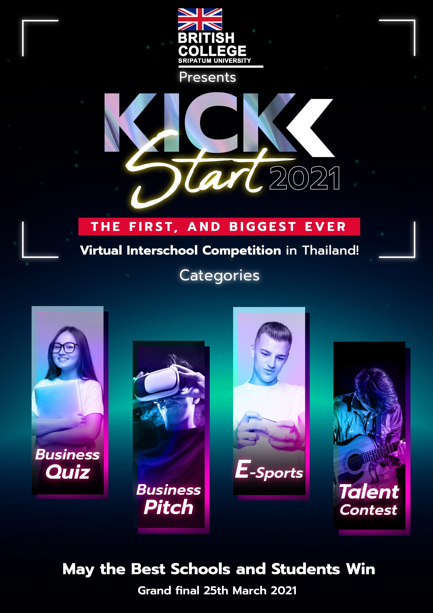 ขอเชิญชวนน้องๆนักเรียนระดับมัธยมศึกษาตอนปลาย เข้าร่วมแข่งขันกิจกรรม British KickStart 2021 จัดขึ้นโดย British college โดยมหาวิทยาลัยศรีปทุม (บางเขน)