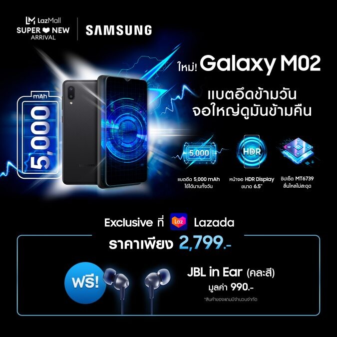 ห้ามพลาด! เตรียมเป็นเจ้าของ Samsung Galaxy M02  สมาร์ทโฟนสเปคเทพราคาประหยัด พร้อมโปรโมชั่นสุดปัง ที่ลาซาด้า 1 มีนาคมนี้