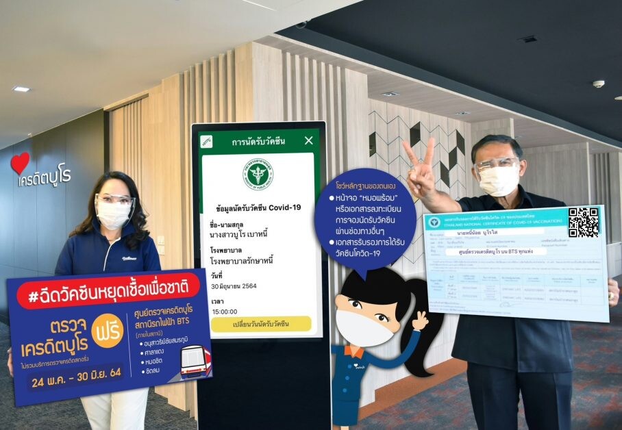 เครดิตบูโร ร่วมสนับสนุนคนไทย #ฉีดวัคซีนหยุดเชื้อเพื่อชาติ ตรวจเครดิตบูโร...ฟรี!!! เพียงโชว์การจองคิววัคซีนหรือเอกสารรับรองได้รับวัคซีนโควิด-19