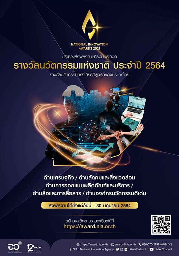 เอ็นไอเอ เปิดม่าน "การประกวดรางวัลนวัตกรรมแห่งชาติ ประจำปี 2564" รุกเฟ้นหานวัตกรรมเพชรน้ำดีเพื่อชิงรางวัลนวัตกรรมอันทรงเกียรติสูงสุดของประเทศไทย
