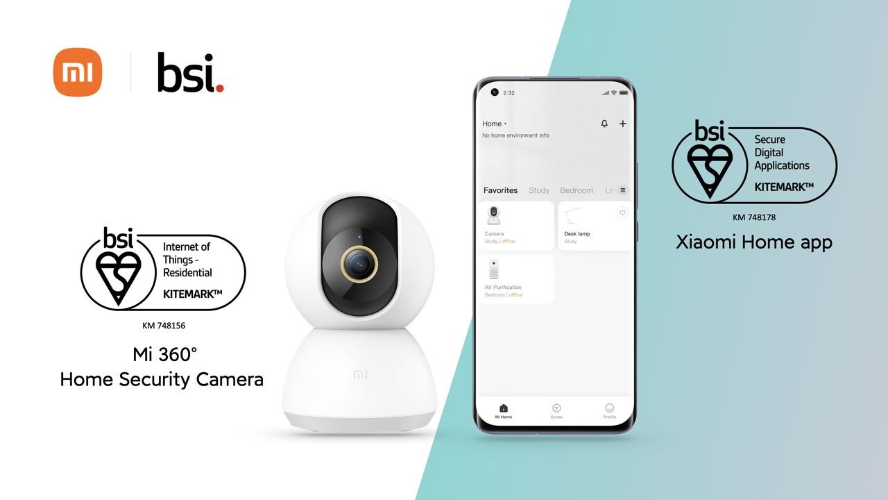 กล้องรักษาความปลอดภัย Mi 360? และแอป Xiaomi Home App ได้รับการรับรองมาตรฐาน BSI Kitemark(TM)  ในด้านผลิตภัณฑ์ IoT สำหรับที่พักอาศัยและ Secured Digital Apps
