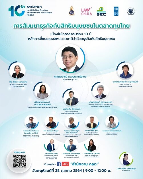 ก.ล.ต. เชิญชวนรับชม "การสัมมนาธุรกิจกับสิทธิมนุษยชนในตลาดทุนไทย" 28 ต.ค. นี้
