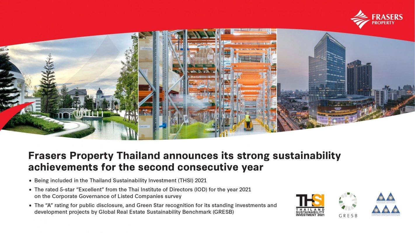 Frasers Property Thailand recognized for its strong sustainability achievements for the second consecutive year