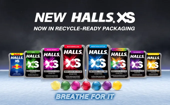HALLS XS เปิดตัวบรรจุภัณฑ์ใหม่สีเทาที่พร้อมรีไซเคิล