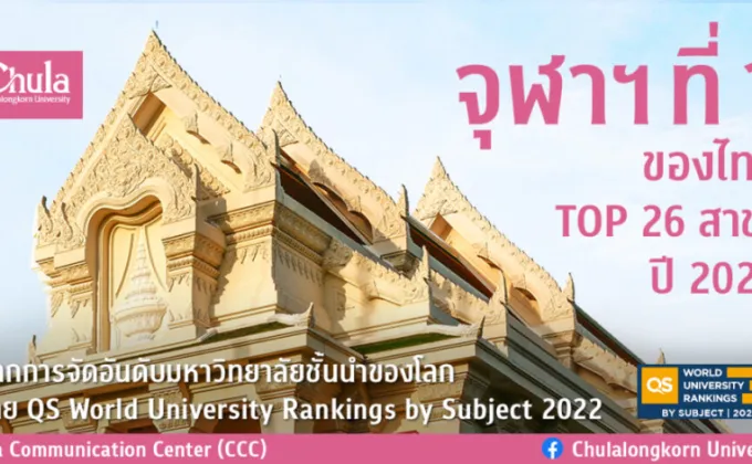 จุฬาฯ ที่ 1 ของไทย TOP 26 สาขาการจัดอันดับมหาวิทยาลัย