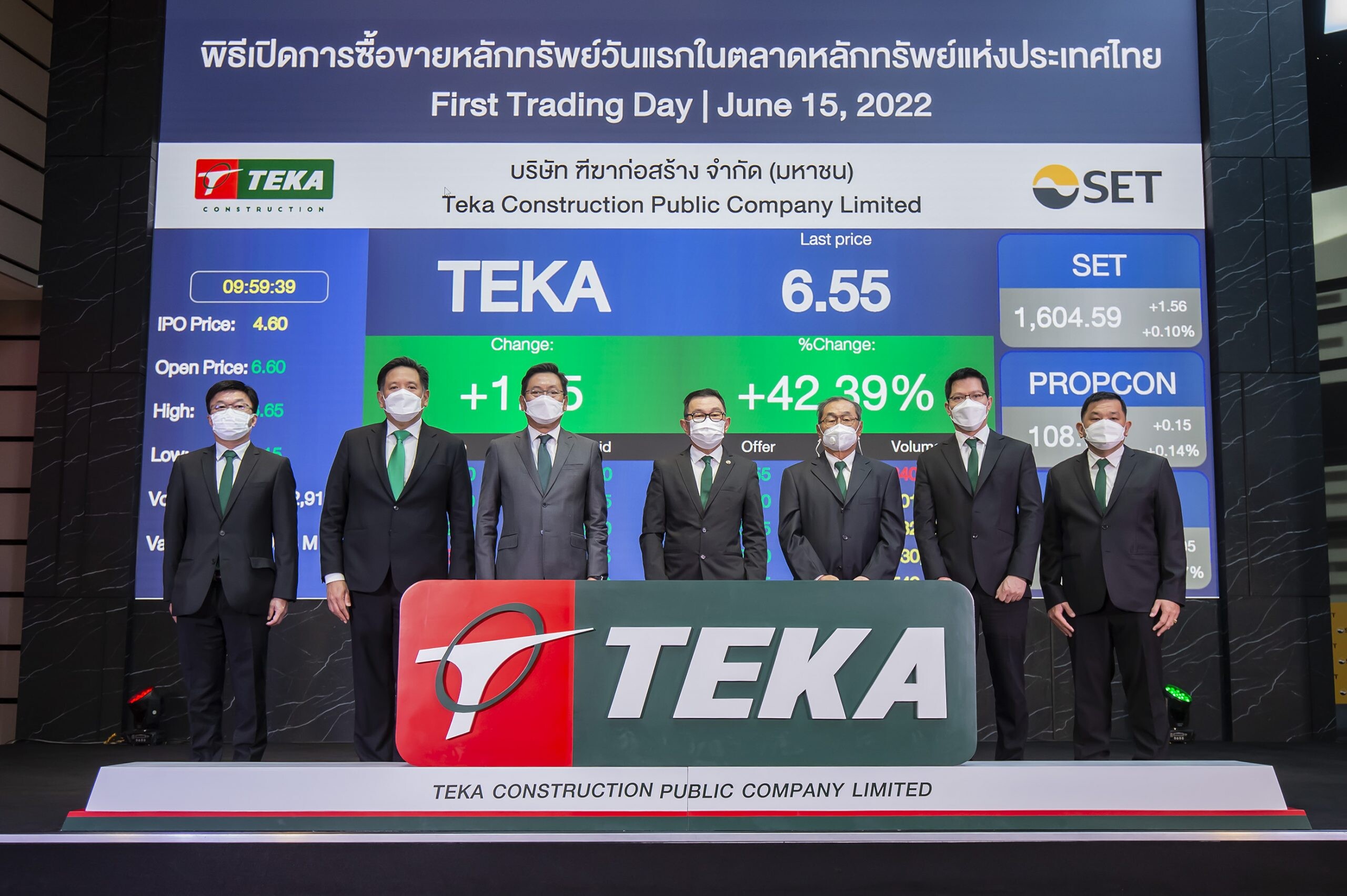 TEKA จุดพลุเทรดวันแรก ราคาหุ้นเปิดตลาดพุ่ง 43.48% สยายปีกงานรับเหมาก่อสร้างชั้นนำระดับประเทศ
