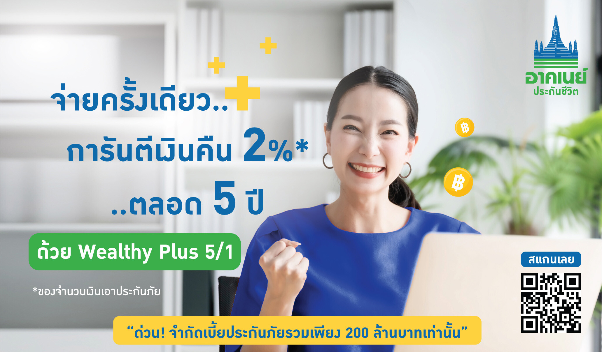 อาคเนย์ประกันชีวิต ชวนคนไทยวางแผนสุขภาพการเงิน  ด้วย "Wealthy Plus 5/1" จ่ายเบี้ยครั้งเดียว รับผลตอบแทนสูง
