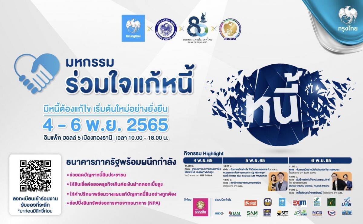 "กรุงไทย" จัดใหญ่มาตรการแก้หนี้ ร่วมงาน "มหกรรมร่วมใจแก้หนี้สัญจร" ติดปีกการเงินไทย     สู่ความยั่งยืน