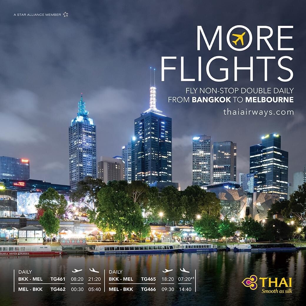 การบินไทยเพิ่มความถี่เที่ยวบินสู่เมลเบิร์น ออสเตรเลีย ขานรับยอดจองเพิ่ม