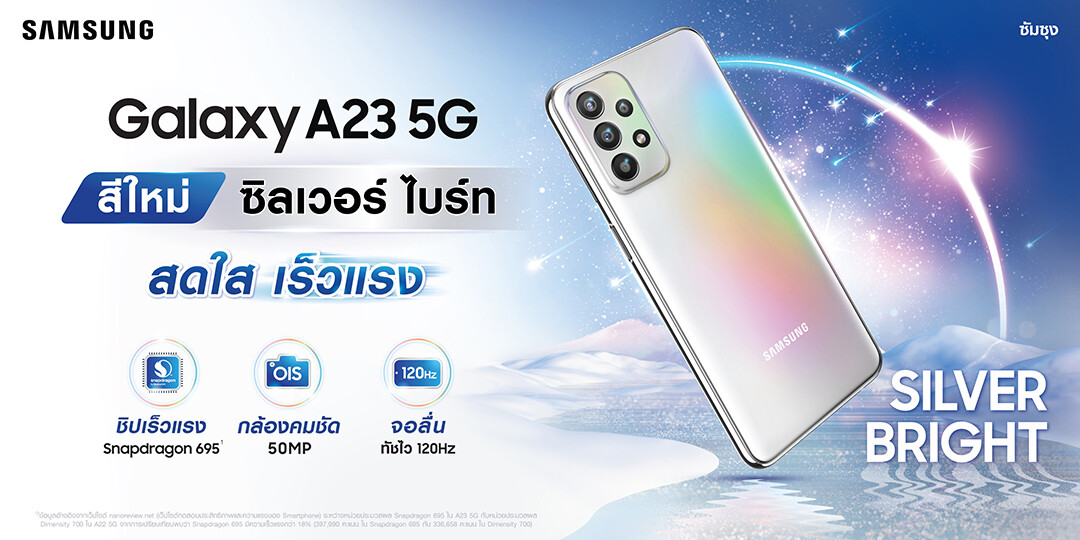 Samsung Galaxy A23 5G สีใหม่ Sliver Bright สดใสสะดุดตาสุดพรีเมียม เร็วแรงด้วยชิปเซ็ต "Snapdragon 695 5G"