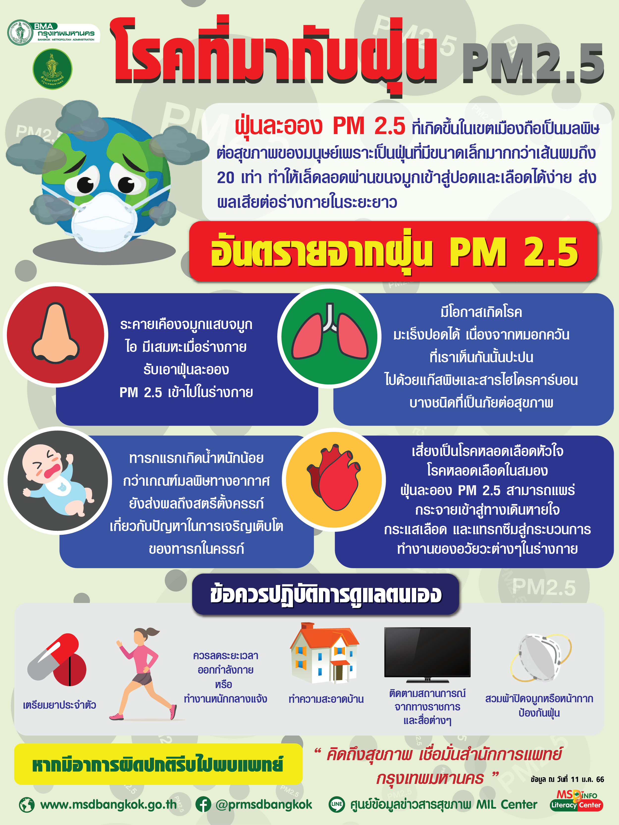 กทม.เตรียมพร้อมด้านการแพทย์และสาธารณสุขดูแลสุขภาพประชาชนที่ได้รับผลกระทบจากฝุ่น PM2.5