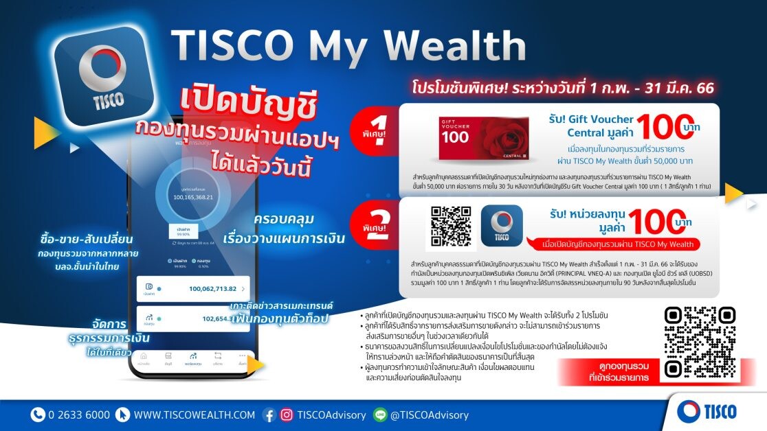 ธ.ทิสโก้ ชวนโหลด "TISCO My Wealth" เปิดบัญชีซื้อ-ขาย กองทุนรวมออนไลน์