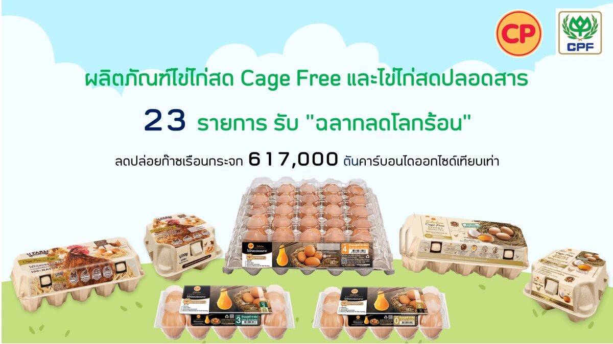 ซีพีเอฟ นำ ไข่ไก่ Cage Free และไข่ไก่ปลอดสาร ได้ "ฉลากลดโลกร้อน" เป็นรายแรกของไทย