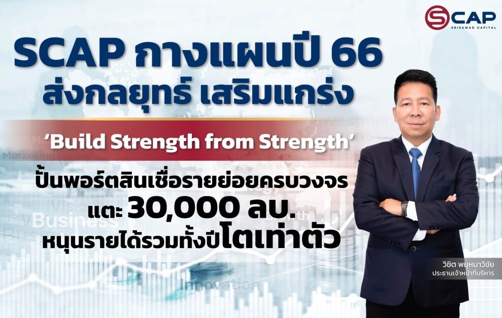 SCAP กางแผนปี 66 ส่งกลยุทธ์ เสริมแกร่ง 'Build Strength from Strength'ปั้นพอร์ตสินเชื่อรายย่อยครบวงจรแตะ 30,000 ลบ. หนุนรายได้รวมทั้งปีโตเท่าตัว