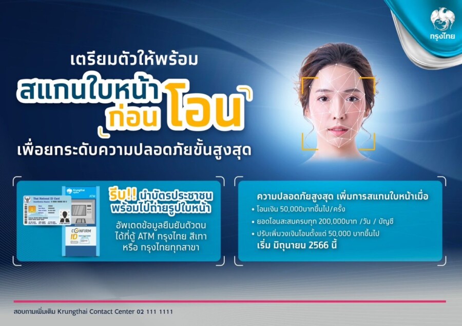 "กรุงไทย" เสริมแกร่งเทคโนโลยีสแกนใบหน้า ยกระดับความปลอดภัยโอนเงิน ผ่าน "Krungthai NEXT" และ"เป๋าตัง" ดีเดย์ มิ.ย.นี้