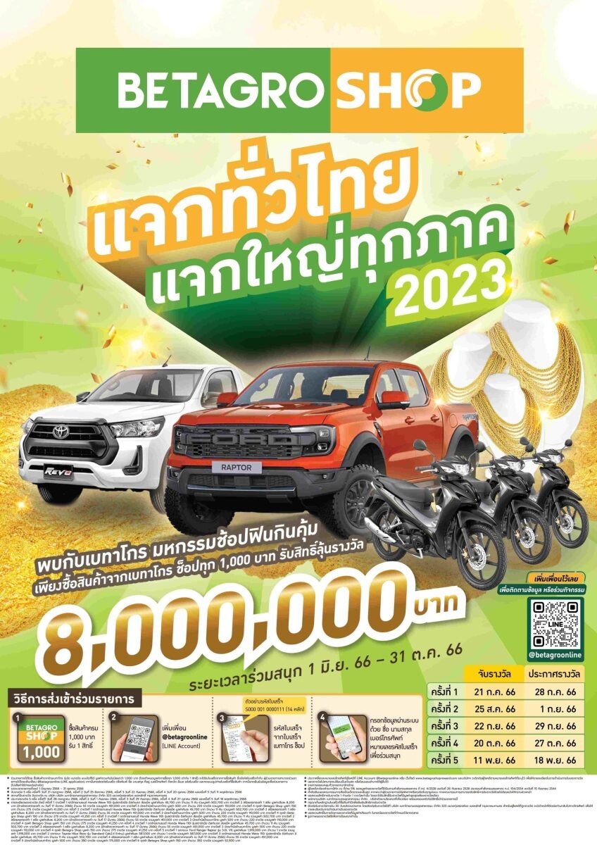 "BETAGRO SHOP" จัดกิจกรรมสุดยิ่งใหญ่ "แจกทั่วไทย แจกใหญ่ทุกภาค 2023" ลุ้นรับของรางวัลมูลค่ากว่า 8 ล้านบาท วันนี้-31 ต.ค. 2566