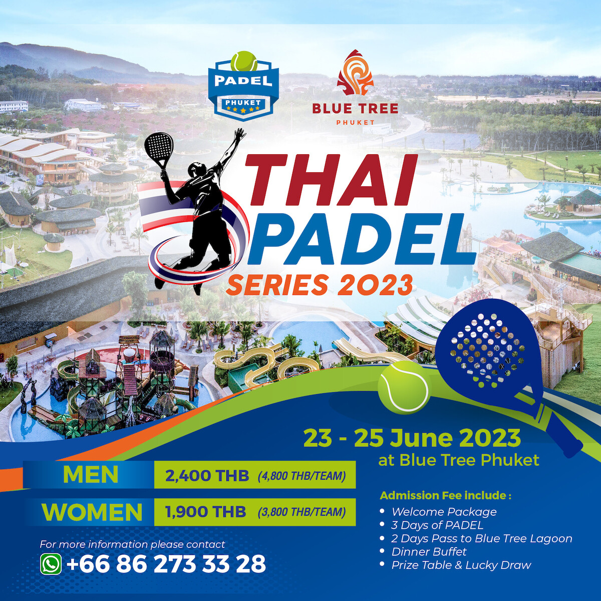 "บลูทรี ภูเก็ต" เปิดสนามต้อนรับนักกีฬาชาวไทย-ต่างชาติ ครั้งแรก! กับการแข่งขัน "Thai Padel Series 2023" กีฬาสุดฮิตจากยุโรป ในระหว่างวันที่ 23-25 มิ.ย. พร้อมเปิดรับสมัครแล้ววันนี้!!