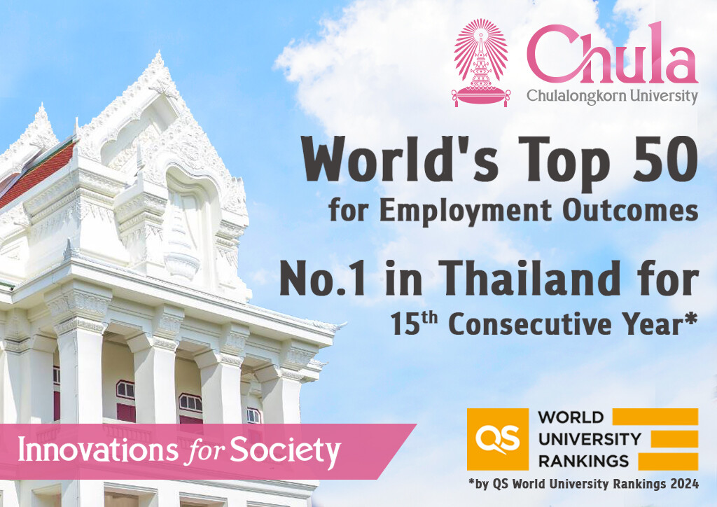 จุฬาฯ "Top 50 ของโลกด้าน Employment Outcomes" และเป็นที่ 1 มหาวิทยาลัยไทย 15 ปีติดต่อกัน ใน QS World University Rankings 2024