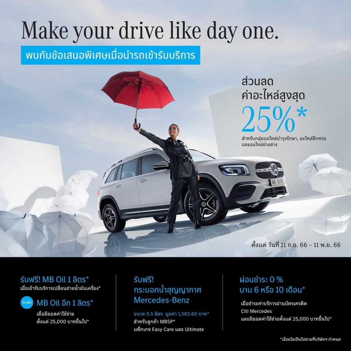 เมอร์เซเดส-เบนซ์ มอบดีลพิเศษในแคมเปญ "Make your drive like day one" ชวนลูกค้าดูแลรถเบนซ์ให้เหมือนวันแรกของการใช้งาน กับส่วนลดอะไหล่สูงสุด 25%