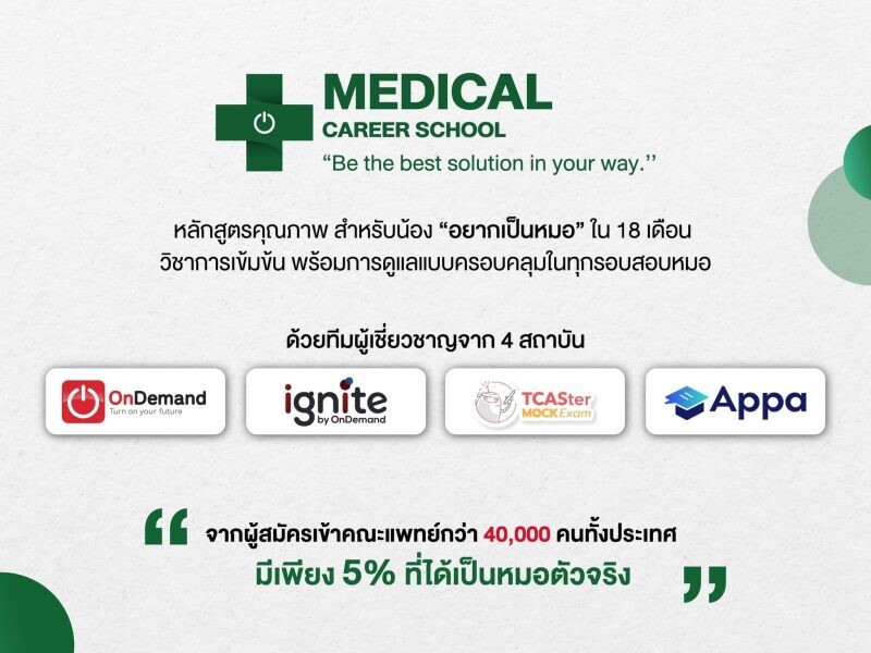 LEARN ผนึกกำลัง 4 สถาบันตัวท้อป เปิด "Medical Career School" หลักสูตรเตรียมความพร้อมเยาวชนสู่อาชีพแพทย์ ที่ครอบคลุมที่สุด