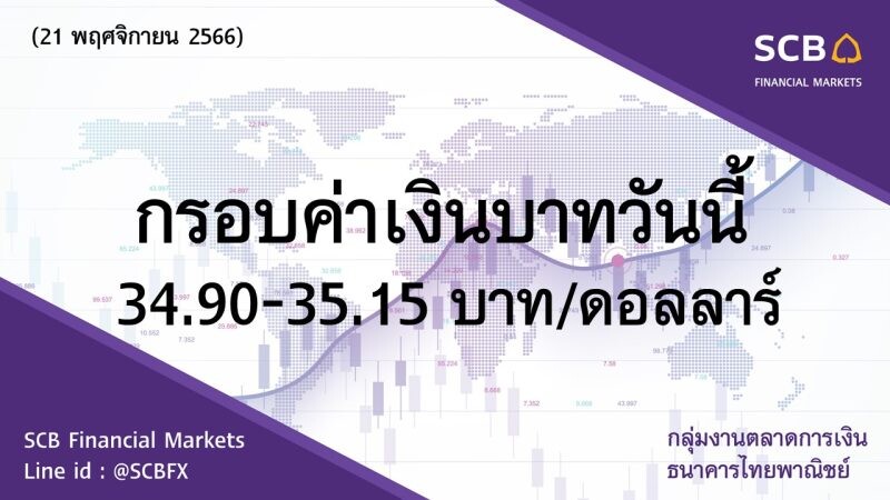 กลุ่มงานตลาดการเงิน ธนาคารไทยพาณิชย์ (SCB Financial Markets) ค่าเงินบาทประจำวันที่ 21 พฤศจิกายน 2566