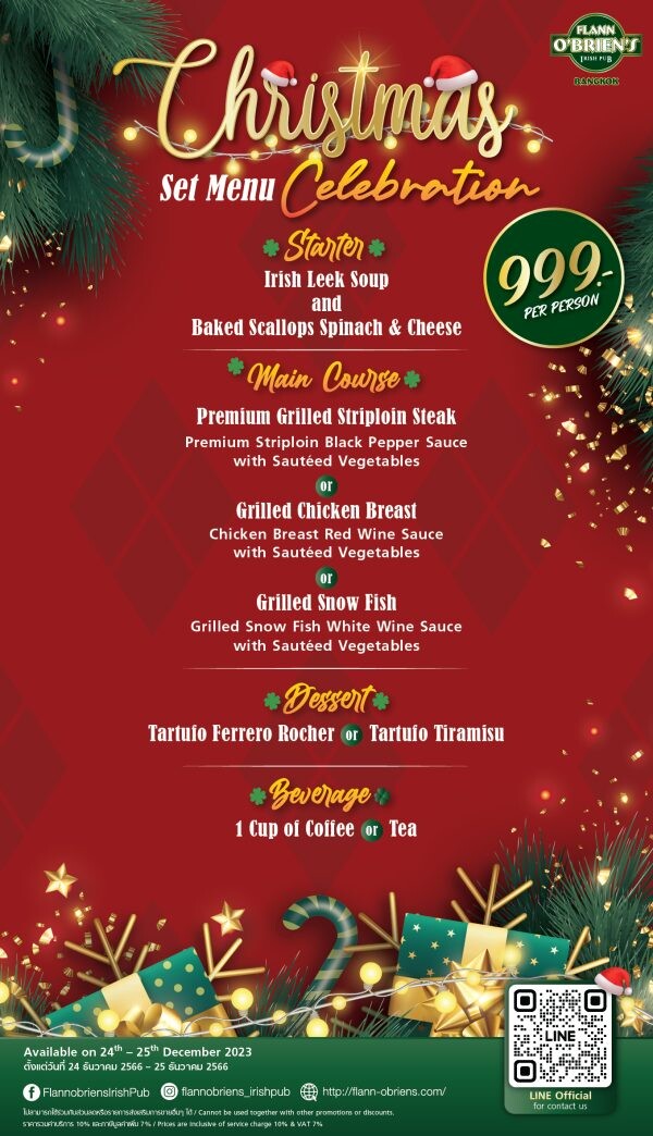 "Flann O'Brien's Irish Pub" and "IMPACT Lakefront" celebrate Christmas with special set menu and festive sweet treats from 24 - 25 December 2023