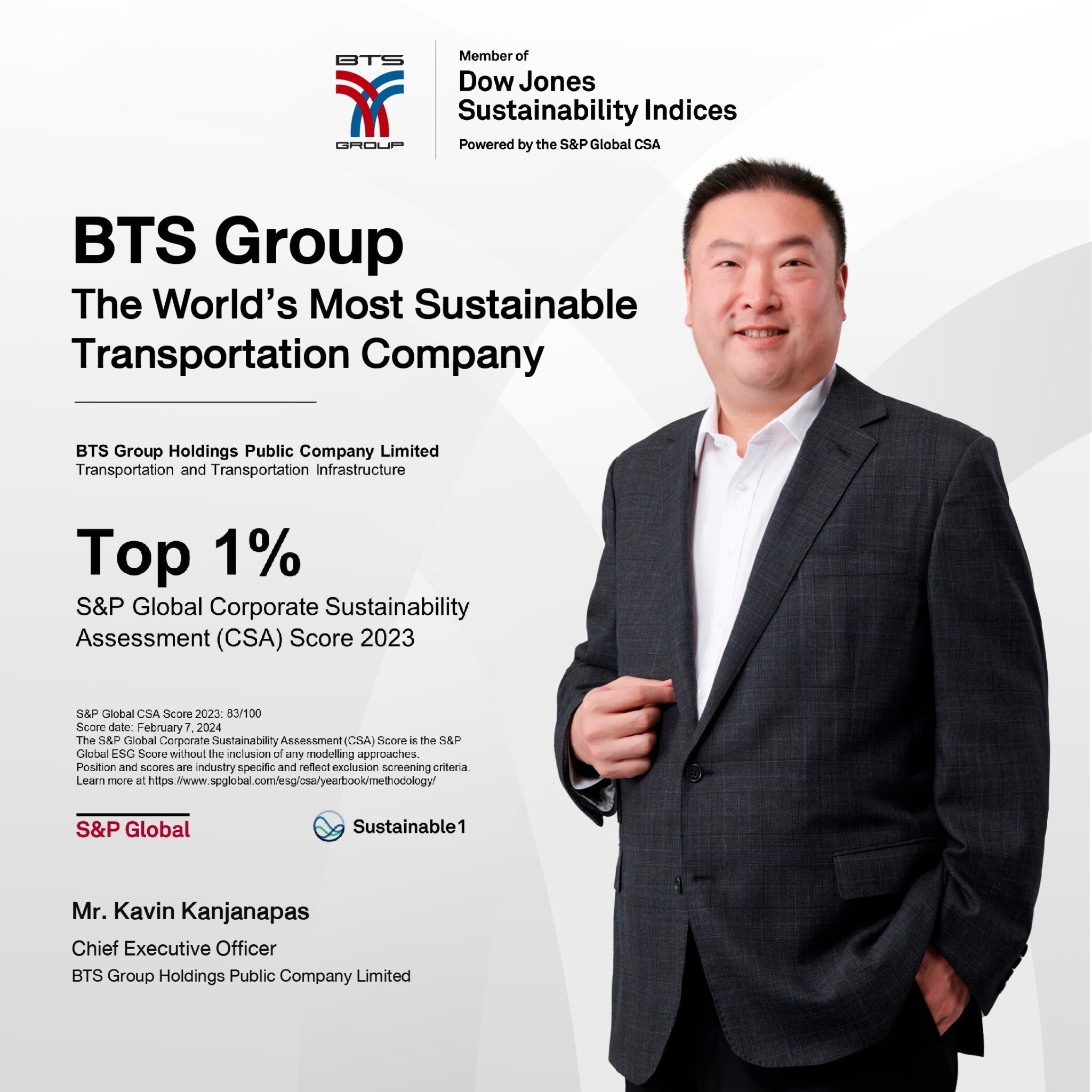 BTS Group - the World's Most Sustainable Transportation Company within the S&amp;P Global Sustainability Yearbook 2024