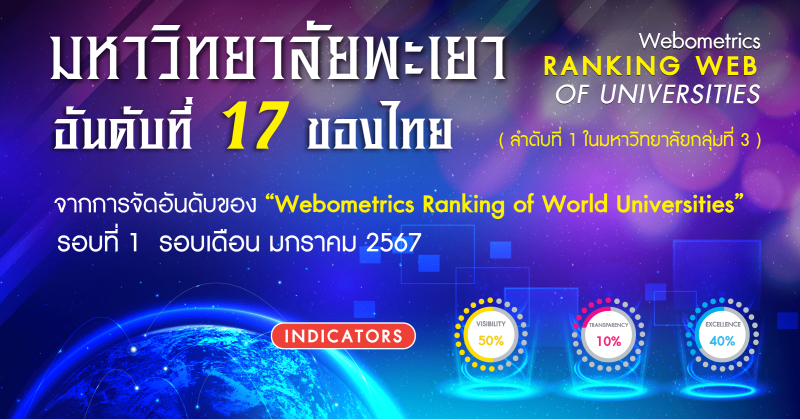 ม.พะเยา ติดอันดับที่ 17 ของประเทศไทย จากการจัดอันดับของ "Webometrics Ranking of World Universities"