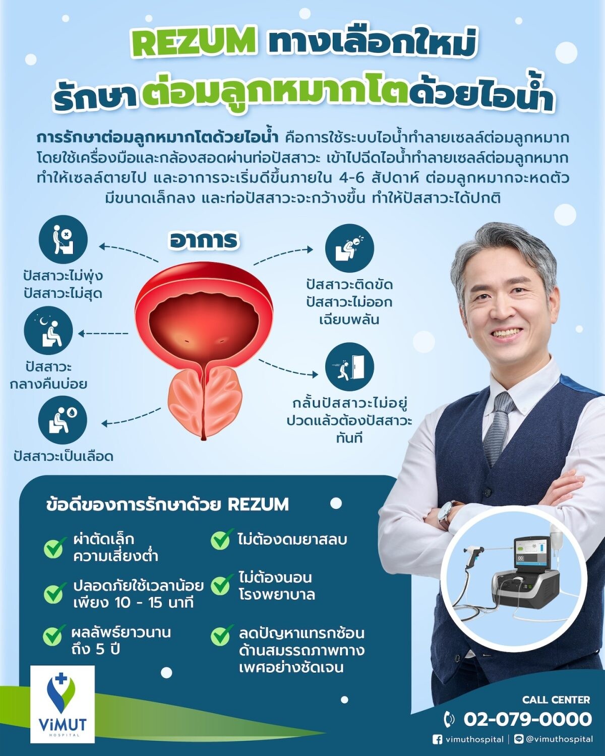 ชายไทยเฮ! รพ.วิมุต เปิดตัวเทคโนโลยีใหม่ 'รักษาต่อมลูกหมากโตด้วยไอน้ำ' ปลอดภัย-หายไว-ไม่ต้องนอนโรงพยาบาล ชี้ชายไทยวัยเก๋า 80% เป็น 'ต่อมลูกหมากโต'